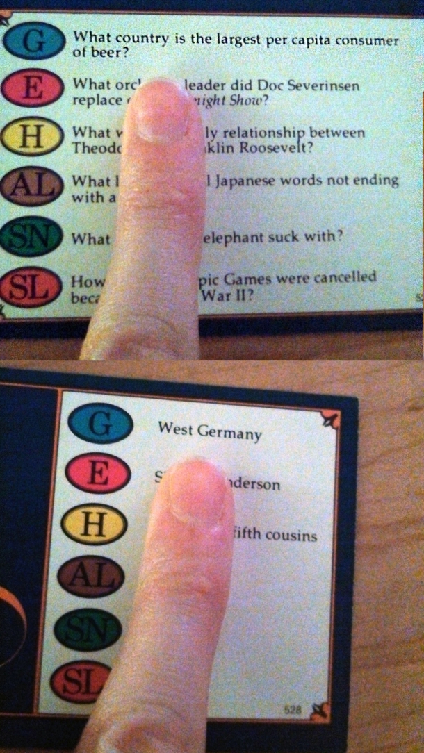 So my Trivial Pursuit may be a bit old