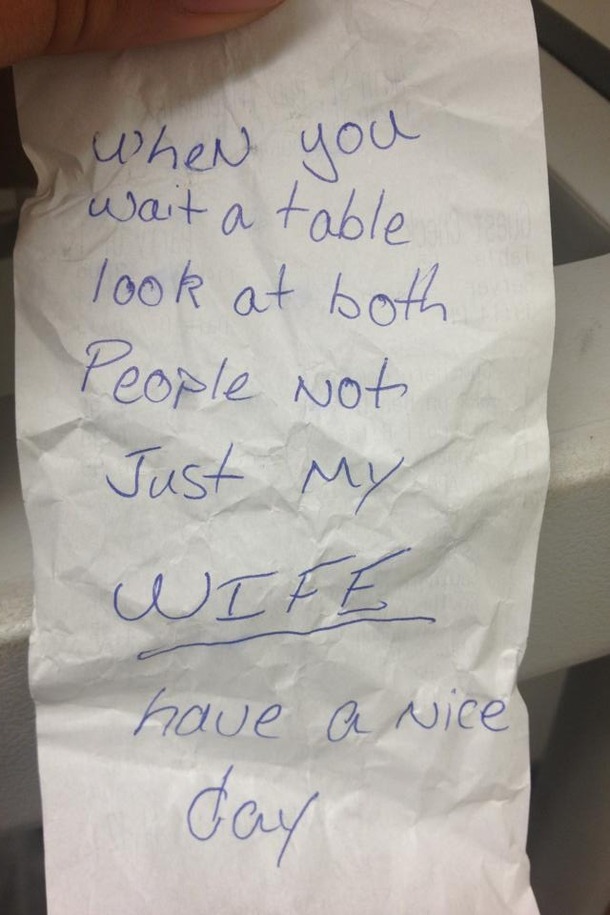So my very openly gay server friend got this note from a couple he waited on