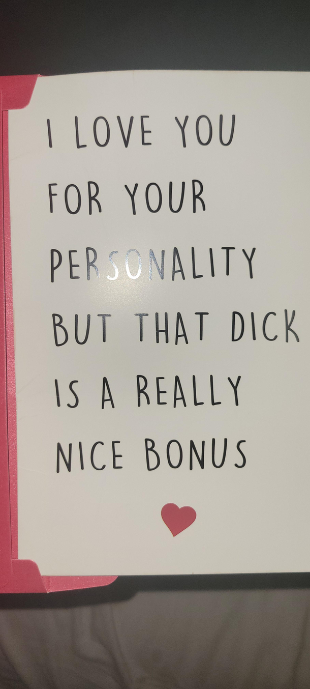 So my wife got me this card and forgot to give it to me this morning I just came upstairs and found this laying on my pillow