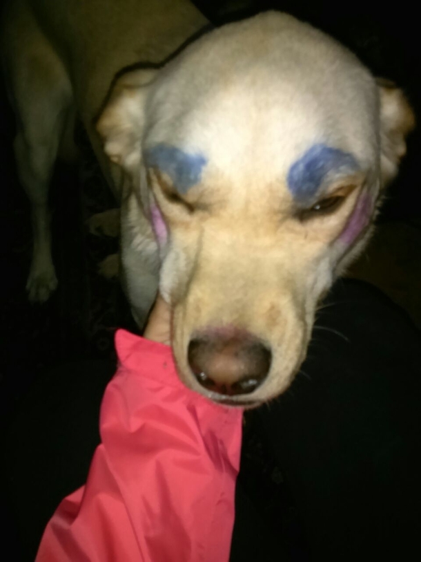 So my yr old was practicing putting on make up