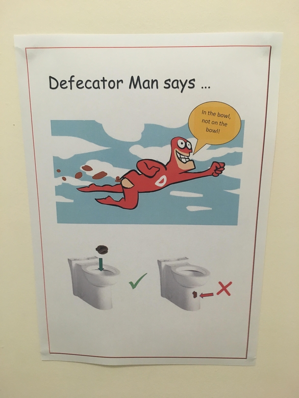 So one or a few of the guys in the offices next door routinely make a mess of the one male toilet we have Today the cleaners strike back