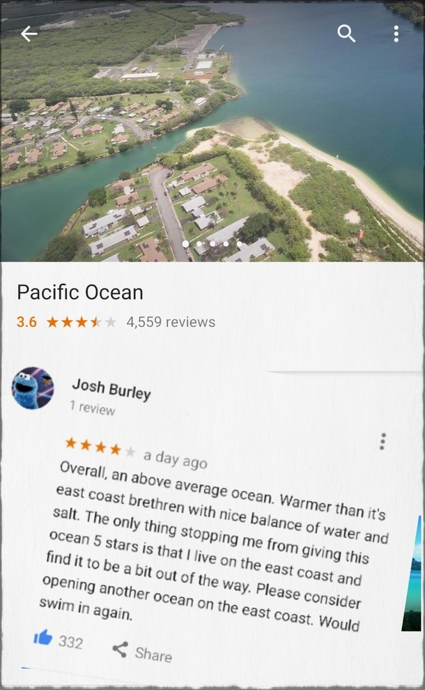 So people started reviewing the Pacific Ocean and its fantastic