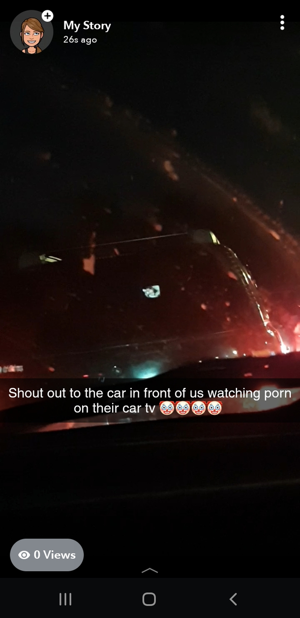 So the car in front of us was watching some bbw porn