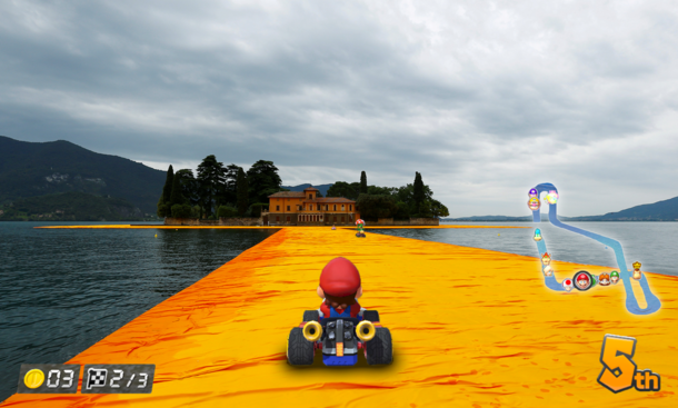 So we now have this Christo art installation in Iseo lake ITA and I thought the whole thing could be an interesting Mario Kart course