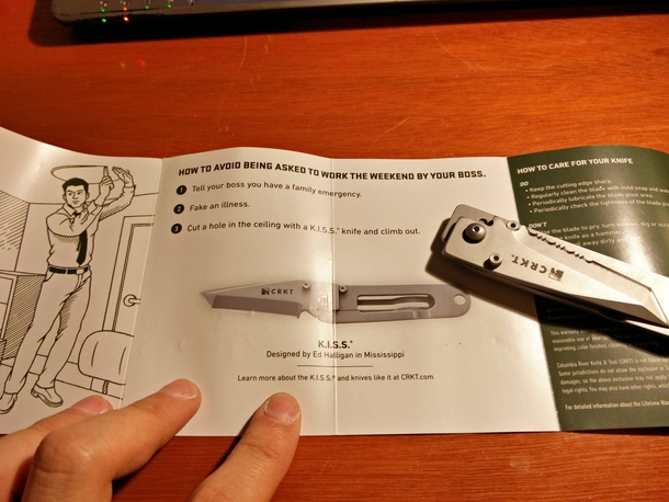 Some advice that came in the box with my knife