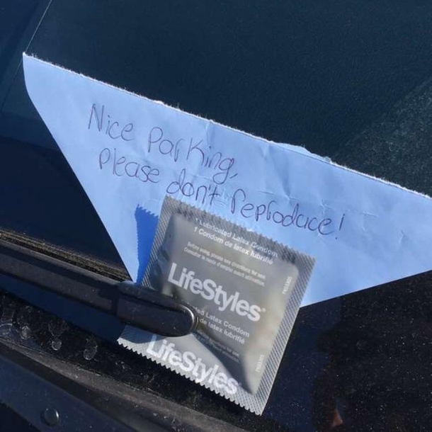 Some guy took up  parking spots so my friend left him a little note