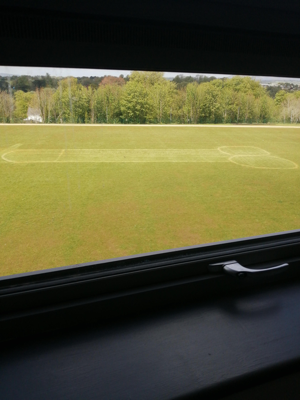 Some legend got weedkiller and drew a massive dong on the pitch behind my school