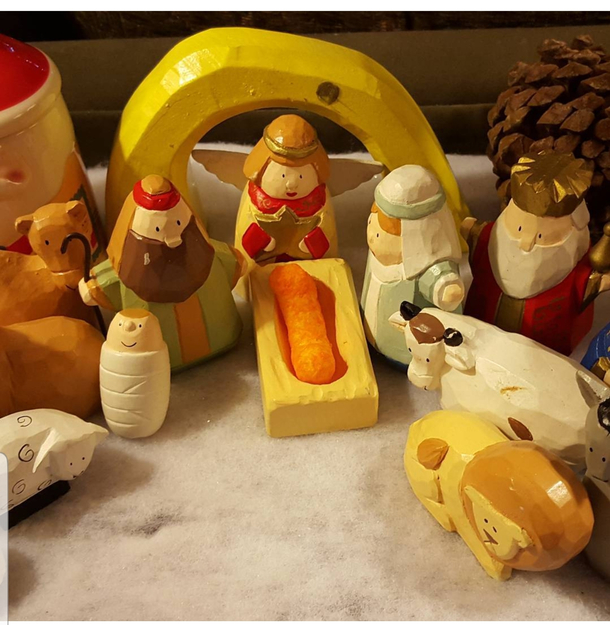 Some wise ass put a Cheeto in the manger