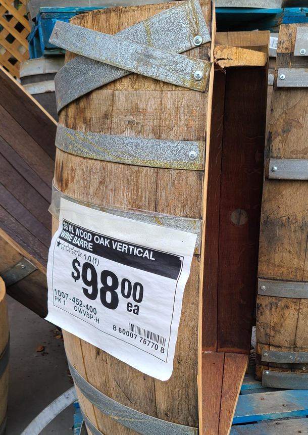 Someone at Home Depot printed the price of this half barrel with a  star review