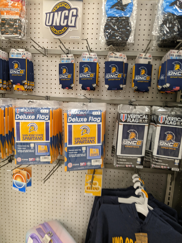 Someone at target accidentally ordered apparel for San Jose State instead of UNCG because the logo is similar