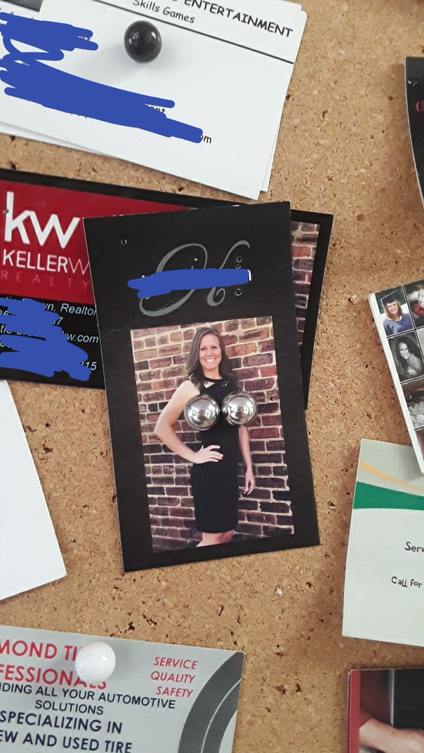 Someone being creative with thumb tacks