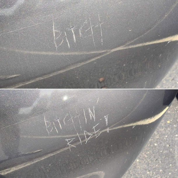 Someone keyed my buddys car so he corrected it