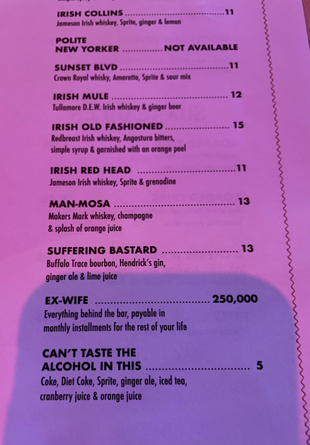 Someone made this cocktail menu with an extra dash of bitters
