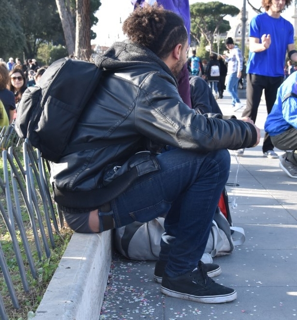 Someone make a crowdfund for this guy to buy new pants Hes been grown out of them a long time