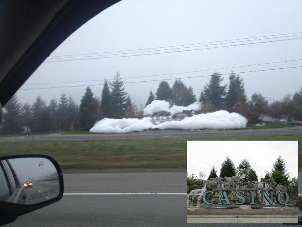 Someone put soap in our local Casinos fountain Side picture shows what it usually looks like It is a huge fountain