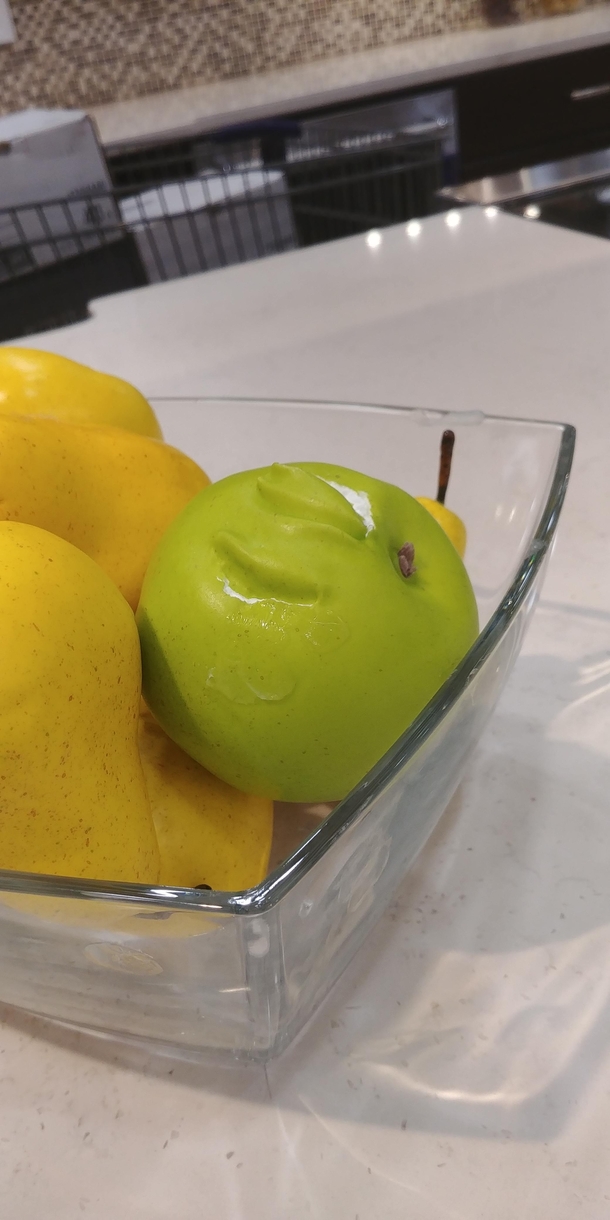 Someone tried to eat a prop apple at lowes 