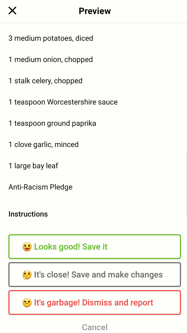 Sometimes my recipe importing app doesnt properly parse the ingredients out from the other website text Not sure theyll have that last one at the produce market