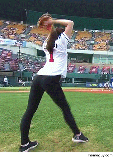 South Korean Rhythmic Gymnast Shin Soo-jis Amazing First Ceremonial Pitch