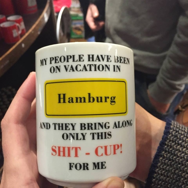 Speaking of German mugs here is a poorly translated one from my trip