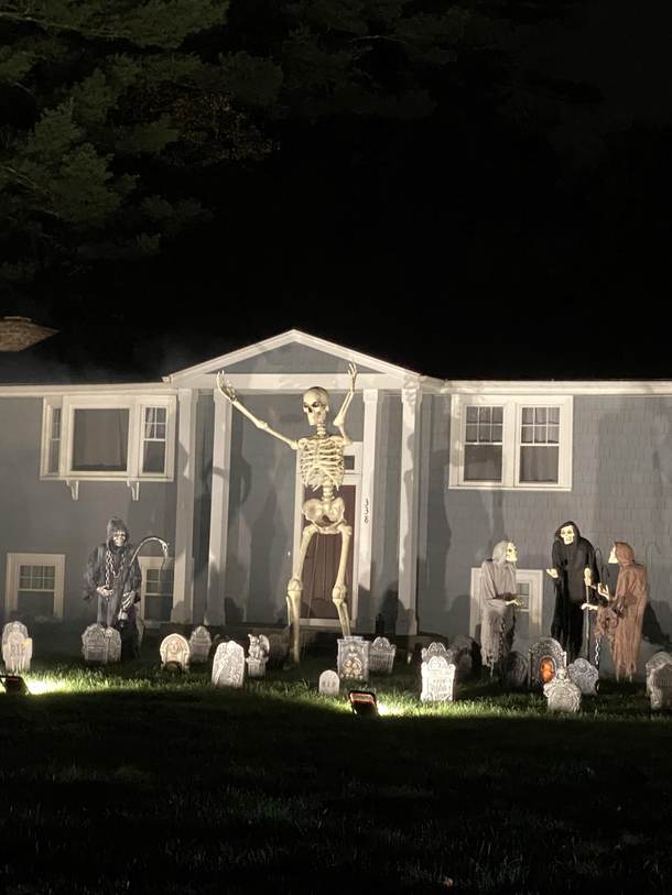 Spooky scary skeletons stand more than ten feet high