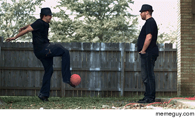 Squishy ball punt to the face in slow motion