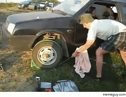Starting a car with a rope