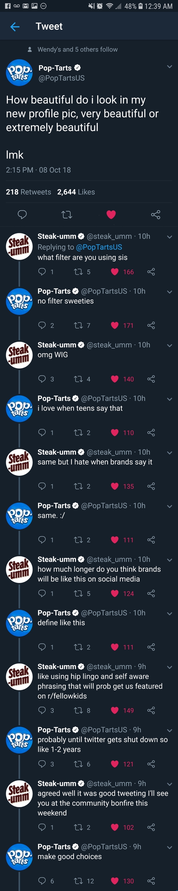 Steak Ummms and Pop Tarts have a interesting conversation