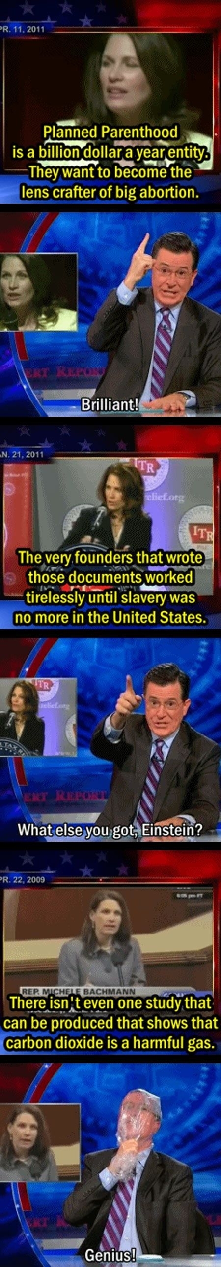 Stephen Colbert proves that believing Michelle Backman is detrimental to your health