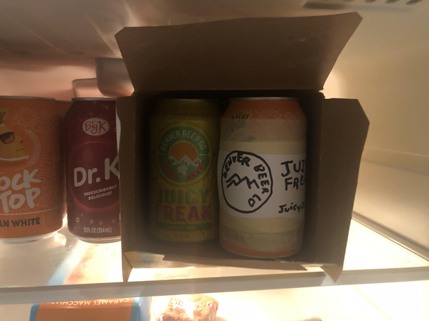 Stole one of the roommies beers and cleverly disguised a replacement