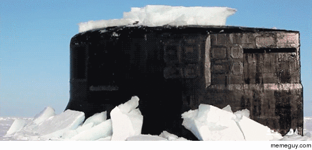 Submarine punching through ice