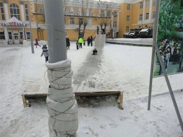 Sure kids go ahead and slide down What could possibly go wrong