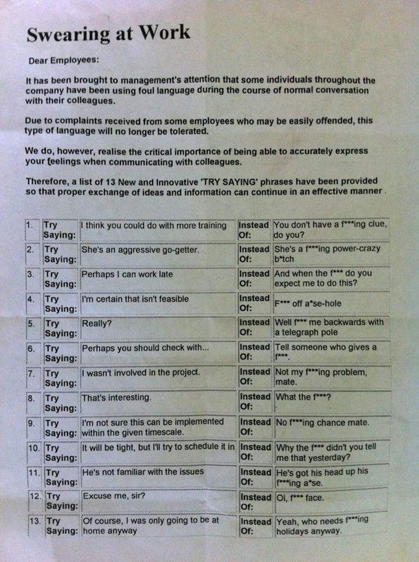Swearing at work