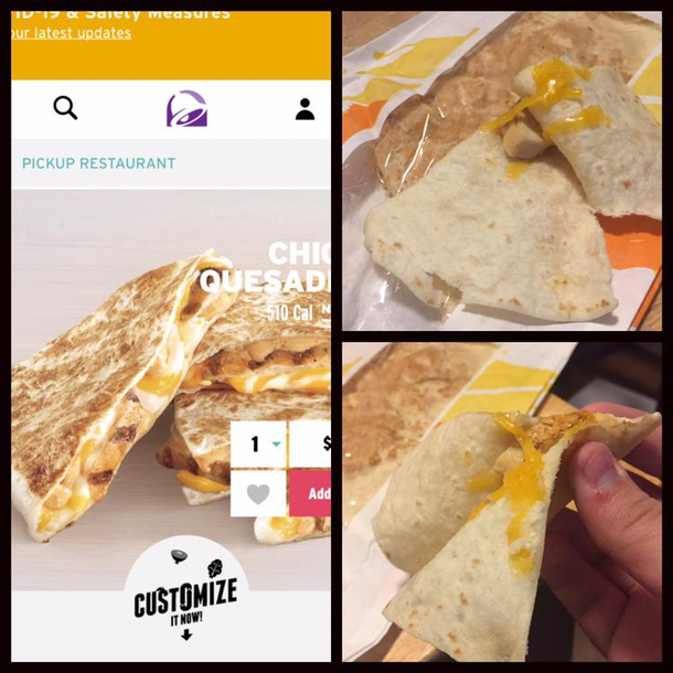 Taco Bell chicken quesadilla my son bought