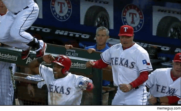 Texas Rangers manager realizes that he is celebrating with the bat boy