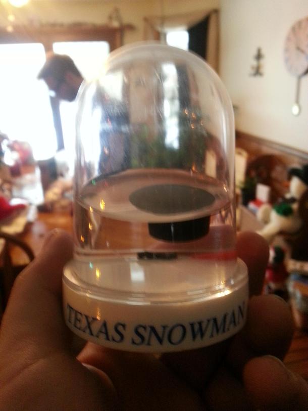 Texas snowman snow globe
