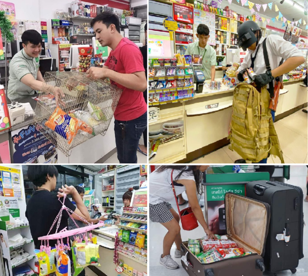 Thailand started  with a major plastic bag ban so now people have made it a trend to put their shoppings in random things