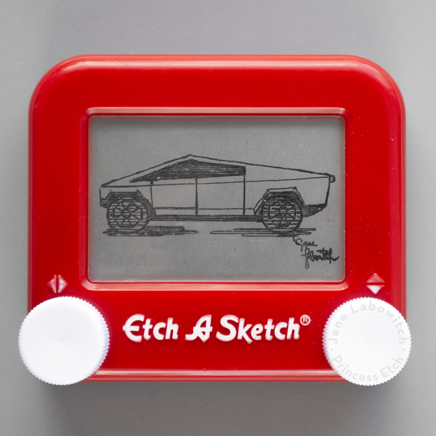 Thank you Tesla for creating a pickup truck that is so compatible with both my Etch A Sketch and my Nintendo 