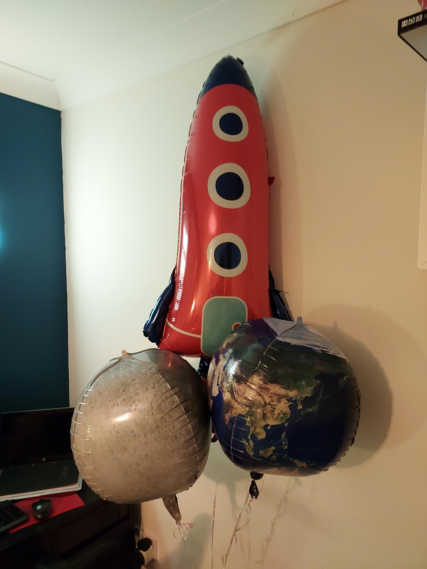 The accidental layout of my sons st birthday balloons