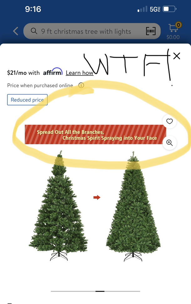 The advertising on this Christmas tree sold at Walmart