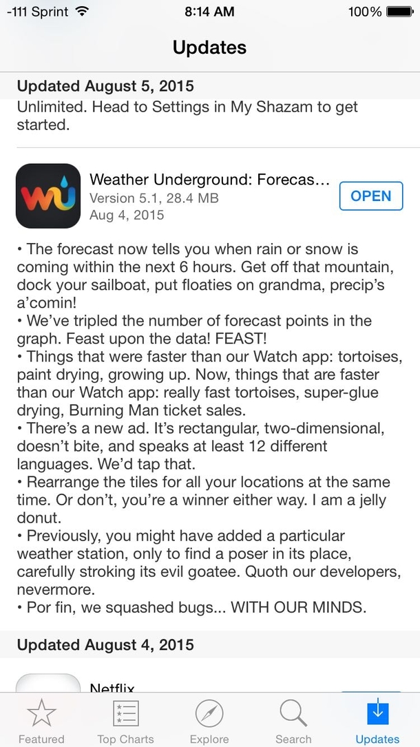 The app developers at WeatherUnderground dont take themselves too seriously Appreciated