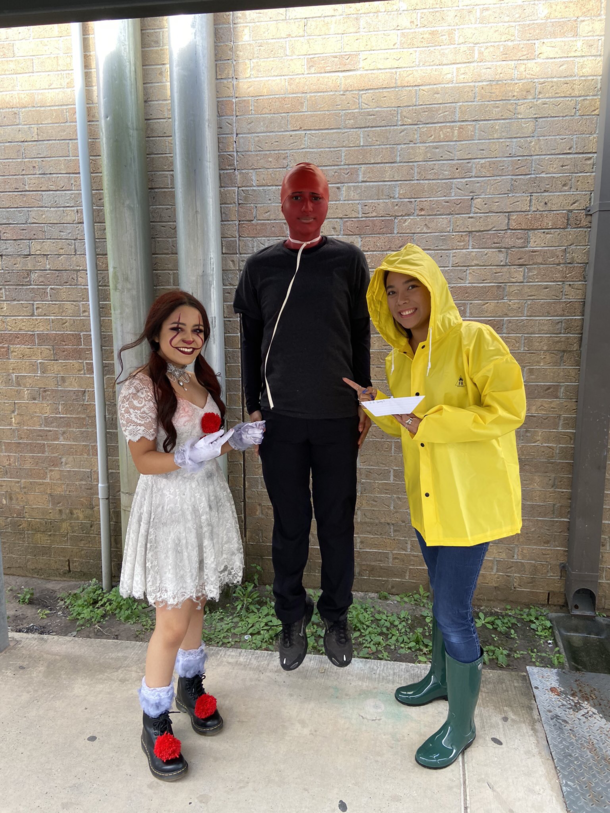 The balloon guy had to jump to stay in character