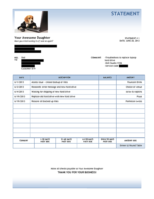 The bill I gave my dad for replacing his laptop hard drive