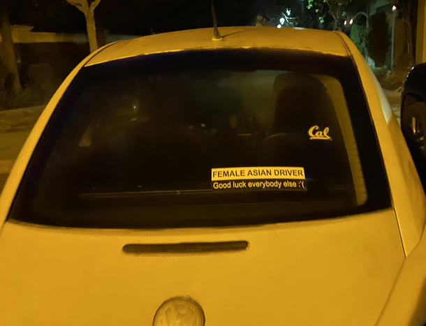 The bumper sticker on a car in my neighborhood