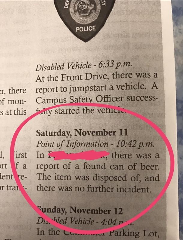 The campus safety notes at my small liberal arts college are truly enthralling