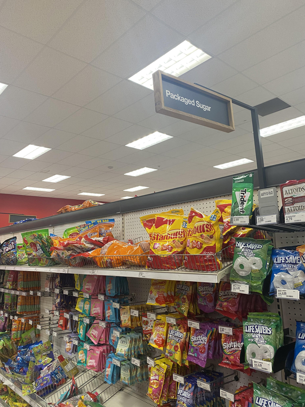 the candy at my local target has the aisle label packaged sugar
