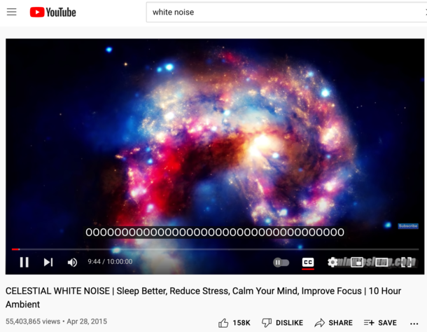 The closed captioning on this white noise video is really helpful