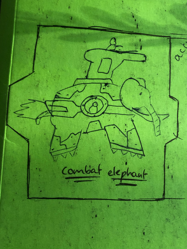 The combat elephant on the back of my sons math folder 