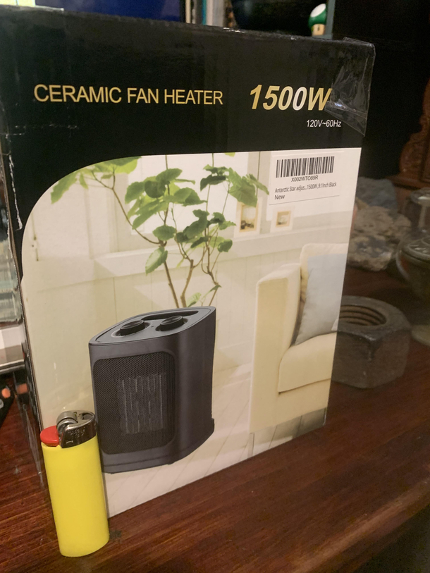 The couch for scale on the box vs the actual scale with a lighter