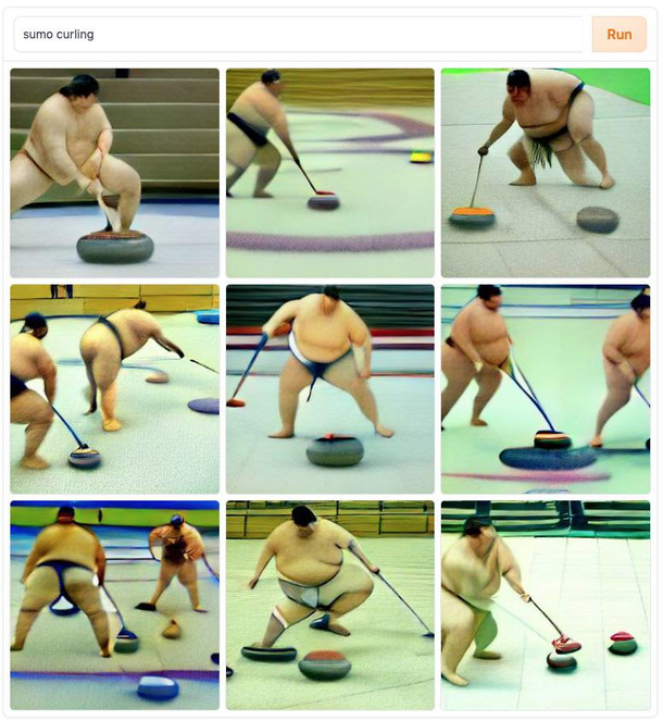 The DALLE mini AIs attempt to show us what Sumo curling would look like