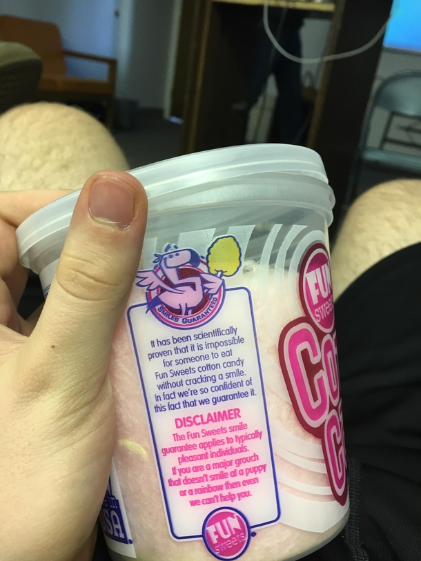 The disclaimer on the cotton candy